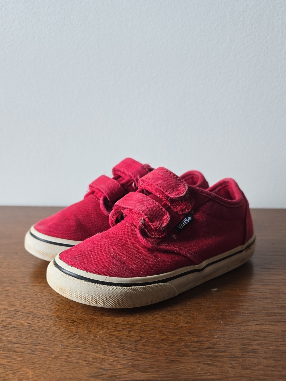 Vans Kids Red Canvas Velcro Sneakers